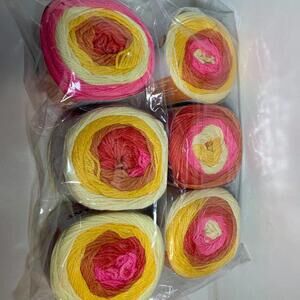 6 Balls Bernat Softee Baby Stripes 100% Acrylic Light #3 Yarn Cake Fireball